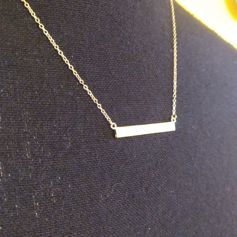 14K over 925 SS Mother of Pearl Bar Necklace 16" w/ adjustable chain - Picture 3 of 6
